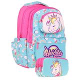 Kaukko Kids Toys Kız Çocuk Turkuaz Pembe 3D Unicorn Şekilli İlkokul Çantası ve Kalemlik Seti (L5155+L8155)