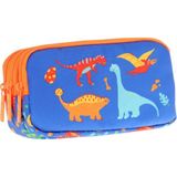 Kaukko Kids Turuncu Mavi, Dinazorlar Temalı, Erkek Çocuk Üç Bölmeli Kalemlik/kalem Çantası - L8278 - Mavi - Turuncu