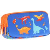 Kaukko Kids Turuncu Mavi, Dinazorlar Temalı, Erkek Çocuk Üç Bölmeli Kalemlik/Kalem Çantası - L8278