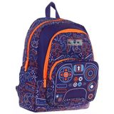 Kaukko Kids Üç Bölmeli (Lacivert Turuncu - Oyun Desenli) Erkek Çocuk Okul ve Günlük Sırt Çantası - L5281