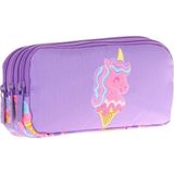 Kaukko Kids Üç Bölmeli Lila Pembe, Unicorn Desenli, Kız Çocuk Okul Kalemliği - L8224 - Lila - Pembe