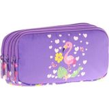 Kaukko Kids Üç Bölmeli Mor Pembe, Flamingo, Kız Çocuk Okul Kalemliği - L8226 - Beyaz - Mor
