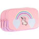 Kaukko Kids Üç Bölmeli Mor Pembe, Unicorn Temalı, Kız Çocuk Okul Kalem Çantası - L8212 - Mor - Pembe