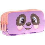 Kaukko Kids Üç Bölmeli Mor Somon, Panda Desenli, Kız Çocuk Okul Kalemliği - L8233 - Mor - Somon