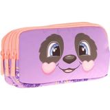 Kaukko Kids Üç Bölmeli Mor Somon, Panda Desenli, Kız Çocuk Okul Kalemliği - L8233