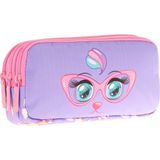 Kaukko Kids Üç Bölmeli Pembe Lila, Gözlüklü Kedi Baskılı, Kız Çocuk Okul Kalemliği - L8236 - Pembe - Lila