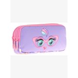 Kaukko Kids Üç Bölmeli Pembe Lila, Gözlüklü Kedi Baskılı, Kız Çocuk Okul Kalemliği - L8236