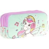 Kaukko Kids Üç Bölmeli Su Yeşili, Unicorn Temalı, Kız Çocuk Okul Kalemliği - L8234