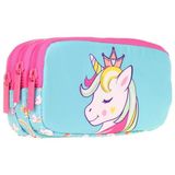 Kaukko Kids Üç Bölmeli Turkuaz Pembe, Unicorn Temalı, Kız Çocuk Okul Kalem Çantası - L8155