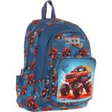 Kaukko Kids Üç Bölmeli (Yeşil Kırmızı - Arazi Aracı Baskılı) Erkek Çocuk Okul ve Günlük Sırt Çantası - L5282 - Yeşil - Kırmızı