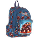 Kaukko Kids Üç Bölmeli (Yeşil Kırmızı - Arazi Aracı Baskılı) Erkek Çocuk Okul Ve Günlük Sırt Çantası - L5282