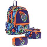 Kaukko Kids Üçlü Erkek Çocuk İlkokul Okul Çantası Seti (L5269+L7269+L8269) Lacivert Turuncu - Futbol Topu Baskılı