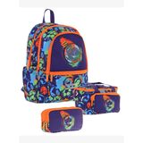 Kaukko Kids Üçlü Erkek Çocuk İlkokul Okul Çantası Seti (L5269+L7269+L8269) Lacivert Turuncu - Futbol
