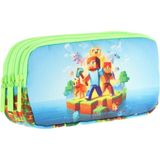 Kaukko Kids Yeşil Mavi, Craft Temalı, Erkek Çocuk Üç Bölmeli Kalemlik/kalem Çantası - L8280 - Yeşil - Mavi