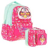 Kaukko Kız Çocuk 3D Flamingo Şekilli Kırmızı Yeşil Okul Sırt Çantası Ve Isı Yalıtımlı Beslenme Çantası Seti
