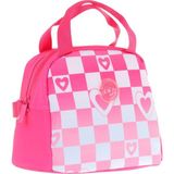 Kaukko Kız Çocuklarına Özel Pembe Mavi Dama Baskılı Beslenme Çantası (Isı Yalıtımlı) (K9063) - Pembe - Beyaz