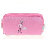 Kaukko L8098 Kids Love Aynalı Simli Flamingo 3 Gözlü Kalem Çantası