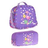 Kaukko Mor Flamingo Desenli Kız Çocuk Beslenme Çantası Ve Kalemlik Seti - Stkk-L7226-1