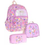 Kaukko Pullu Sweet Desenli Kız Çocuk Pembe Üçlü İlkokul Çanta Seti - Stkk-L8215a