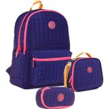 Kaukko Quilted Lacivert Pembe Kapitone Üçlü Okul Çantası Seti - Kız Çocuk - Lacivert - Pembe