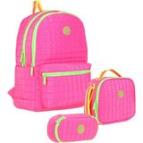 Kaukko Quilted Pembe Yeşil Kapitone Üçlü Okul Çantası Seti - Kız Çocuk - Pembe - Yeşil