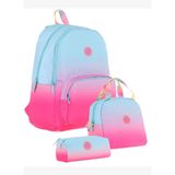 Kaukko Rainbow Mavi Pembe Renk Geçişli Kız Çocuk Üçlü İlkokul Ve Ortaokul Çanta Seti