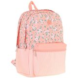 Kaukko Soft Floral Kız Çocuk Üç Bölmeli Somon Çiçek ve Çizgi Desenli Okul Sırt Çantası - K1795