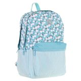 Kaukko Soft Floral Kız Çocuk Üç Bölmeli Turkuaz Çiçek ve Çizgi Desenli Okul Sırt Çantası - K1796