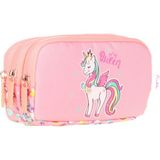 Kaukko Üç Bölmeli Unicorn Pembe Kız Çocuk Kalem Çantası - Pastel Pembe