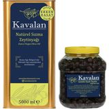 Kavalan 5 Lt Erken Hasat Soğuk Sıkım Natürel Sızma Zeytinyağı+2 kg Gemlik Siyah Zeytin Sele Orta Boy