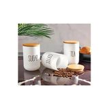 Kavanoz 3’Lü Bambu Kapaklı Cam Çay/Kahve/Şeker 1000 Ml Büyük Kavanoz Seti