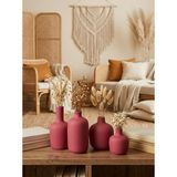 KAVELD Ardea 4'lü Dekoratif Vazo Seti | El Yapımı Modern Minimalist Vazo | Mermer Tozu ve Yüksek Mukavemetli Çimento Kompozit (Crimson Kırmızı)