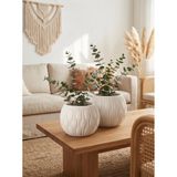 KAVELD Stone Calm El Yapımı Çizgi Kabartmalı Mermer Tozu Saksı ve Dekoratif Obje - 10x7 cm Minimalist Saksı (Doğal Hasır)