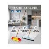 Kavi Çek Pas - Fırça 2 Li Temizlik Seti // 2 Adet Saplı, 40 cm Paspas ve Saplı Fırça // Çekpas ve Süpürge Saplı