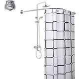 Kavisli Duş Perdesi Çubuğu Kavisli Banyo Perdesi Rayı-Ayarlanabilir Delme Yok, L Şekilli Paslanmaz Çelik, Köşe Banyo Çubuğu, Banyo için Sarkma Önleyici Tasarım, (Boyut_isim, 60 ila 90 x 60 ila 90 cm)