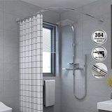 Kavisli Duş Perdesi Çubuğu L Şekilli Duş Perdesi Ray Teleskopik Paslanmaz Çelik Çubuk Delme Yok Kavisli Banyo Perdesi Çubuğu Ayarlanabilir Kolay Kurulum, (size_name, 80~100 cm × 100~140cm)