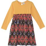 Kavun Sarı Kilim Desen Kız Çocuk Uzun Kollu Elbise - 2 Yaş