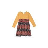 Kavun Sarı Kilim Desenli Uzun Kollu Kız Çocuk Elbise, Kavun Sarı, 5 Yaş