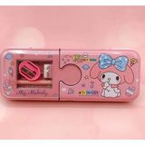 Kawaii Sanrio Kuromi Metal Kalem Kutusu Kırtasiye Seti Cinnamoroll Kuromi Kalemlik Hediye Seti - Pembe