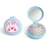 Kawaii Tavşanlı Mavi Aynalı Katlanabilir Saç Fırçası Kadın Çocuk Cep Tarak Ayna Seti Taşınabilir - Bebe Mavisi