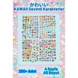 Kawaii Washi Sticker Seti - Cute Kawaii - Tatlı Kawaii Etiketler - Ajanda 280+ Adet 4 Sayfa A5 Boyut
