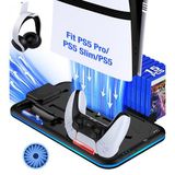 Kawaye Playstation 5 için RGB soğutma istasyonu, şarj standı, soğutma fanı, çift kumandalı, PS5 için şarj istasyonu, soğutma standı, çok fonksiyonlu aksesuarlar, dikey stant, 6 yuva, kulaklık tutucu