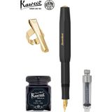 Kaweco Klasik Sport Siyah F Uç Dolma Kalem Seti - Mini Piston + 50 ml Siyah Mürekkep + Altın Klips