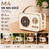 Kawigo M4 Retro Bluetooth Hoparlör 5W Kablosuz Taşınabilir Hoparlör Type-C Şarjlı Tf Kart Destekli Nostaljik Radyo Tasarım Ev, Ofis, Kamp Için Mini Bluetooth Hoparlör - Krem