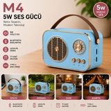 Kawigo M4 Retro Bluetooth Hoparlör 5W Kablosuz Taşınabilir Hoparlör Type-C Şarjlı Tf Kart Destekli Nostaljik Radyo Tasarım Ev, Ofis, Kamp Için Mini Bluetooth Hoparlör - Mavi