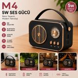 Kawigo M4 Retro Bluetooth Hoparlör 5W Kablosuz Taşınabilir Hoparlör Type-C Şarjlı Tf Kart Destekli Nostaljik Radyo Tasarım Ev, Ofis, Kamp Için Mini Bluetooth Hoparlör - Siyah