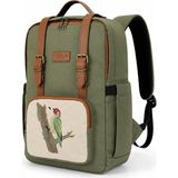 Kawin Mileyha Nakışlı Sırt Çantası, 15L, Laptop Bölmeli, Suni Deri Detaylı, Kuş Desenli, Unisex