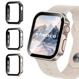 Kawoco Apple Watch Series 6 5 4 SE 44 mm için 3'lü Paket Su Geçirmez Kılıf, Düz Kenarlı Sert PC Kapak, Temperli Cam Ekran Koruyucu, iWatch Kılıfı için Koruyucu Tampon 44 mm Siyah/Gümüş/Yıldız Işığı