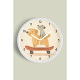 Kay Kay Yapan Sevimli Köpekler Modern Çocuk Odası Duvar Saati - 25cm - Önü Camlı Beyaz Kasa, JH0533S25BKP