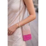 Kaya ve Demir El Yapımı Kristal ( Cam ) Boncuklu Mini Çanta – Pembe Degrade (Ombre) - 25x15